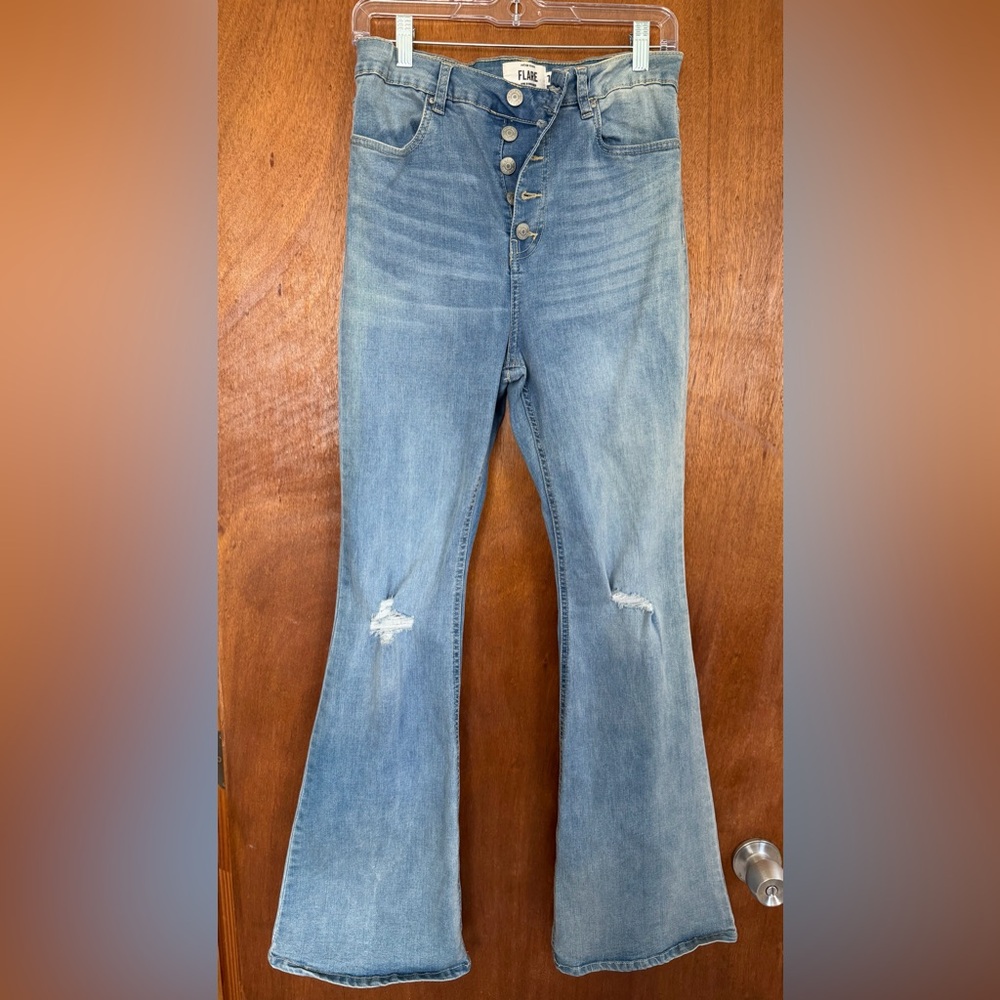 Flare & Wide Leg Light Blue Button-Fly Jeans